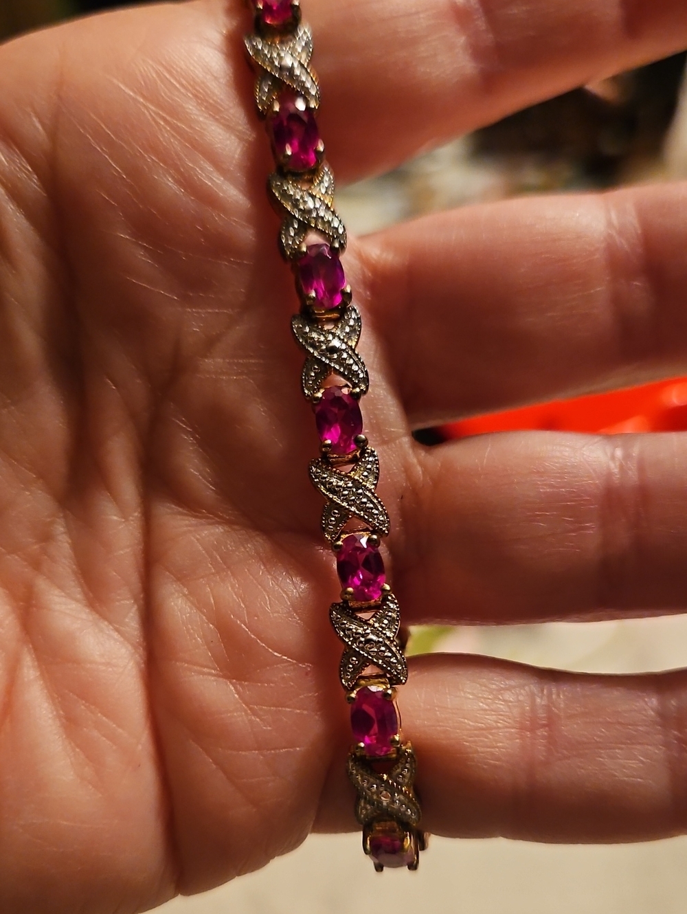 Red Gemstone, Gold Plated Over Sterling Silver 8" Tennis Bracelet